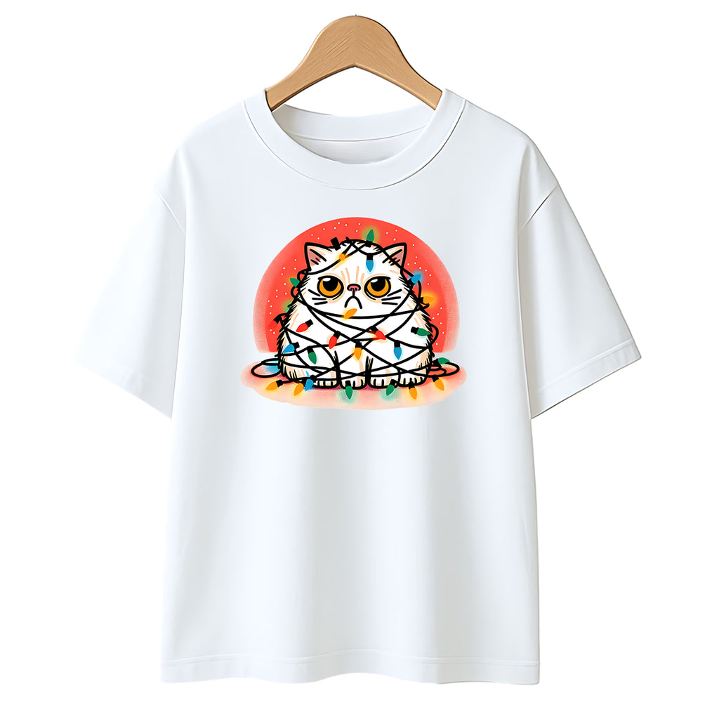 Funny Christmas Cat Oversize T Shirt for Women | Fine Everything's | Grumpy Cat Tangled in Lights Graphic