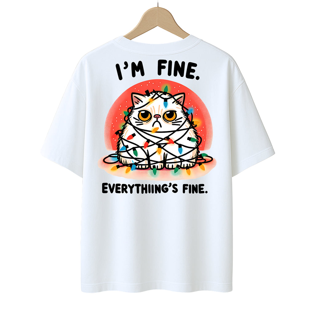 Funny Christmas Cat Oversize T Shirt for Women | Fine Everything's | Grumpy Cat Tangled in Lights Graphic