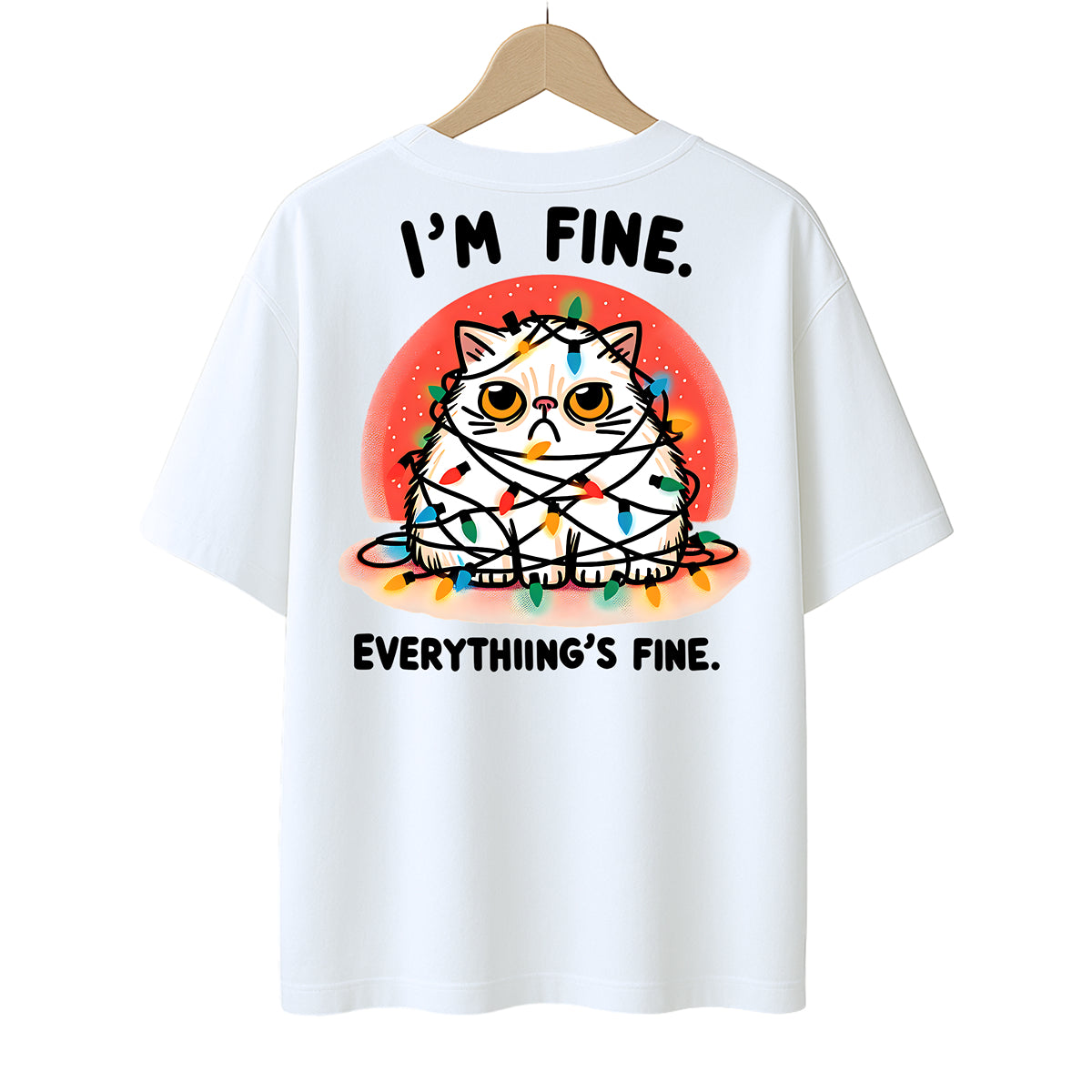 Funny Christmas Cat Oversize T Shirt for Women | Fine Everything's | Grumpy Cat Tangled in Lights Graphic